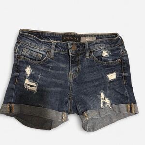 Aeropostale Women's Ripped Jean Shorts - Dark Blue